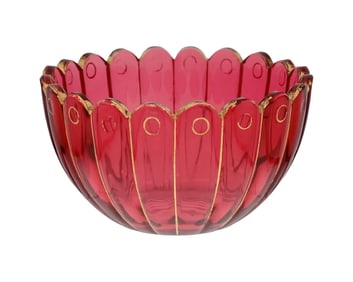 European Red Bohemian Glass Bowl with Gilt Edges