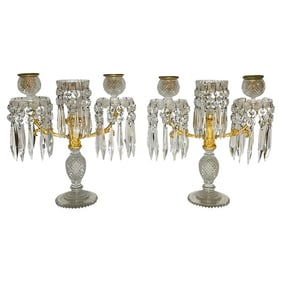 A Pair Of English Regency Ormolu and Cut Glass Candelabra, attributed to Blades