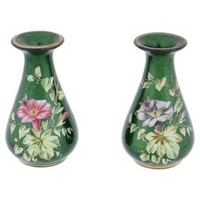 Antique French Enamel Art Glass Vases Attr To Joye
