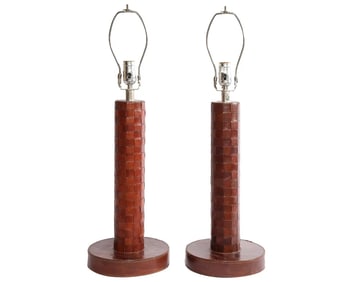 Pair of Art Deco Leather Lamps Attributed to Paul Dupré-Lafon For Hermes