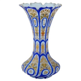 An Exceptional Bohemian Hand Enamel Opaline Glass Fluted Vase, Islamic Market
