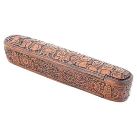 Antique Islamic Qajar Hand Carved Wooden Pen Box