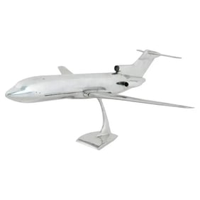 Vintage Boeing 727 Chrome Airplane Scale Model In Flight On Stand