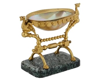 Griffin Patinated Bronze Pearl Dish On Stone Base