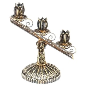 Vintage Miniature Gilt Silver Filigree Candelabrum
