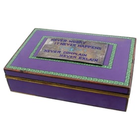 Japanese Cloisonne Enamel Purple Trinket Box Signed Inaba With Silver Plaque