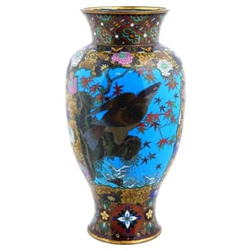 Japanese Eagle Floral Design Cloisonne Enamel Vase