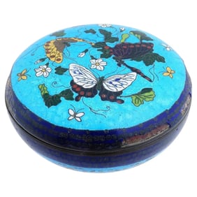 Antique Meiji Japanese Cloisonne Enamel Butterfly Design Kogo Box
