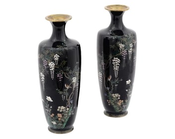 Antique Meiji Japanese Cloisonne Enamel Vase Bamboo And Gold Bird Hayashi School