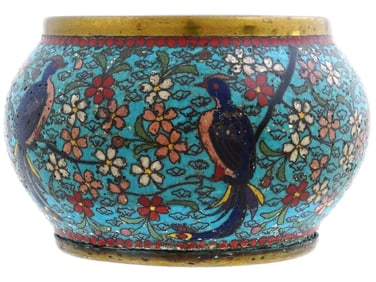 Antique Early Meiji Japanese Cloisonne Birds Floral Design Enamel Bowl