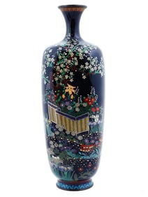 Antique Meiji Japanese Cloisonne Enamel Silver Wire Signed OTA Japanese Screen