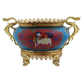 Antique Japanese Cloisonne Enamel Vase W Bronze Dragons