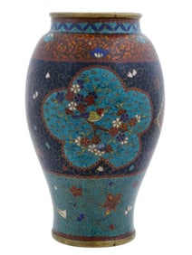 Antique Early Meiji Japanese Cloisonne Enamel Translucent Vase Floral Clouds