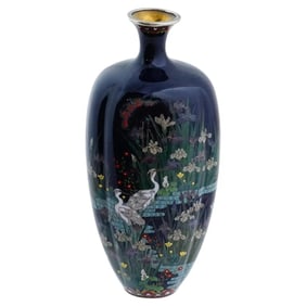 Antique Silver Wire Meijie Japanese Cloisonne Enamel Ota Kichisaburo School Vase