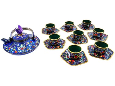 Antique Japanese Meiji Cloisonne Enamel Sake Set