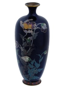 Antique Meiji Silver Wire Japanese Cloisonne Enamel Hayashi School Vase Floral