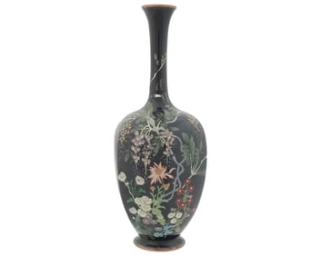 Antique Meiji Era Cloisonne Enamel Vase W Flowers