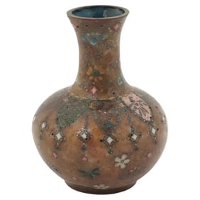 Small Japanese Cloisonne Gold Stone Meiji Period Vase