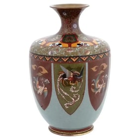 Large Japanese Meiji Cloisonne Enamel Vase with Birds of Paradise