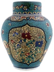 Antique Japanese Cloisonne Totai Covered Enamel Porcelain Jar
