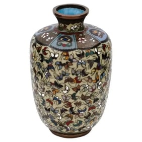 Antique Meiji Japanese Cloisonne Enamel 1000 Butterflies Vase