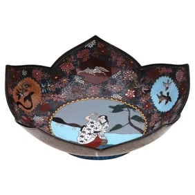 Antique Japanese Cloisonne Enamel Lotus Flower Bowl