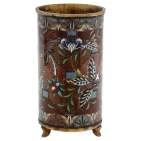 Japanese Meiji Cloisonne Enamel Goldstone Brush Pot