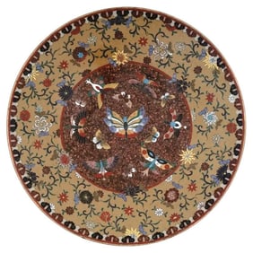 High Quality Antique Meiji Japanese Cloisonne Enamel Gold Stone Charger Plate Bu