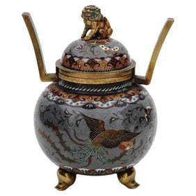 Japanese Meiji Era Goldstone Enamel Censer Koro
