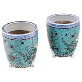 Pair of Antique Japanese Meiji Period Cloisonne Enamel Cache Pots