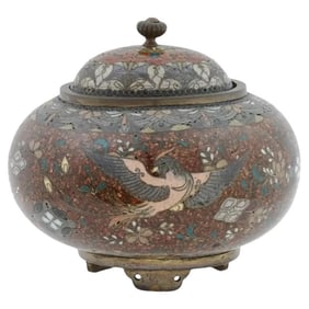 Antique Japanese Meiji Goldstone Enamel Censer Koro