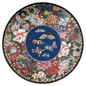 Antique Japanese Cloisonne Enamel Charger Plate with Butterflies