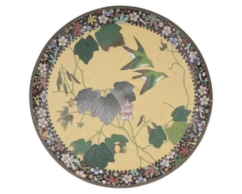 Large Antique Japanese Meiji Cloisonne Plate 1900