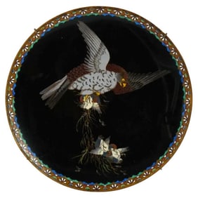 Rare Antique Meiji Japanese Cloisonne Charger Plate