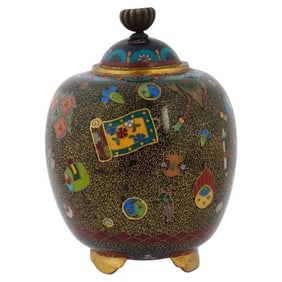 Antique Japanese Cloisonne Enamel Koro with TAKARA-MONO SYMBOLS Precious Things