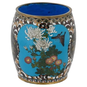 Antique Japanese Meiji Cloisonne Enamel Brush Pot