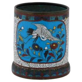 Antique Japanese Meiji Cloisonne Enamel Brush Pot