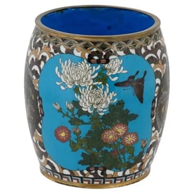Antique Japanese Meiji Cloisonne Enamel Brush Pot