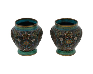 Rare Pair of Antique Japanese Cloisonne Enamel Meiji Vases