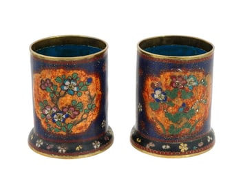 Antique Early Meiji Japanese Cloisonne Enamel Brush Pots in the Style of Namikaw