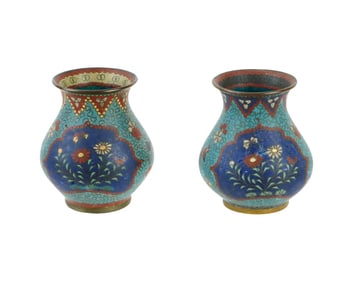 Antique Early Meiji Japanese Cloisonne Vases Night and Day
