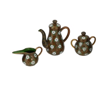 Antique Japanese Cloisonne Enamel Gold Stone Coffee Set