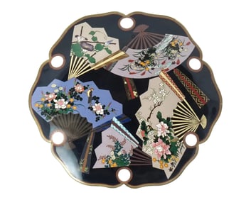 Large Antique 18 inch Japanese Cloisonne Enamel Charger with Fans