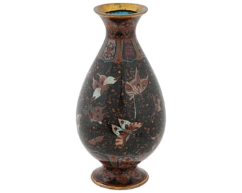 Antique Japanese Cloisonne Enamel Gold Stone Vase with Butterflies Attr Honda Yo