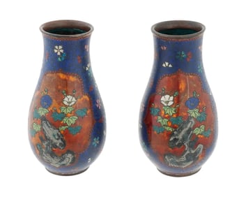 Antique Pair of Early Meiji Japanese Cloisonne Vases in the Style of Namikawa