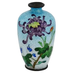 Antique Japanese Meiji Ginbari Cloisonne Enamel Vase
