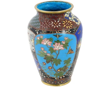 Antique Meiji Period Japanese Cloisonne Enamel Vase with Geometric Patterns Gard