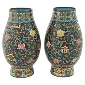 Antique Meiji Era Japanese Cloisonne Enamel Vases