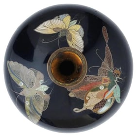 Meiji Japanese Cloisonne Enamel Butterfly Vase Attributed to Hayashi Kodenji