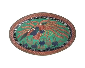 Antique Early Meiji Japanese Cloisonne Phoenix Bird Tray